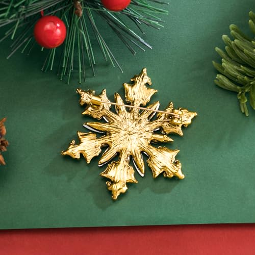 Image of SELOVO Vintage Style Women's Crystal Snowflake Statement Brooch Pin Gold Tone