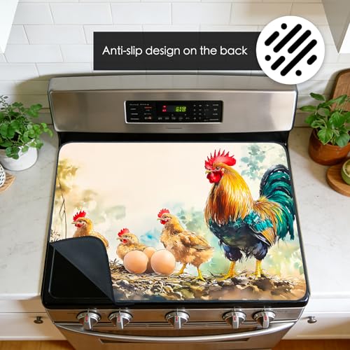 Image of Nuxovilar Farmhouse Chicken Stove Cover Diatomaceous Earth 28.65x20.47 | Glass Protector Countertop Mat Counter Saver Cooktop Cover Kitchen Patio Breakfast Nook (Chicken Egg Pattern)