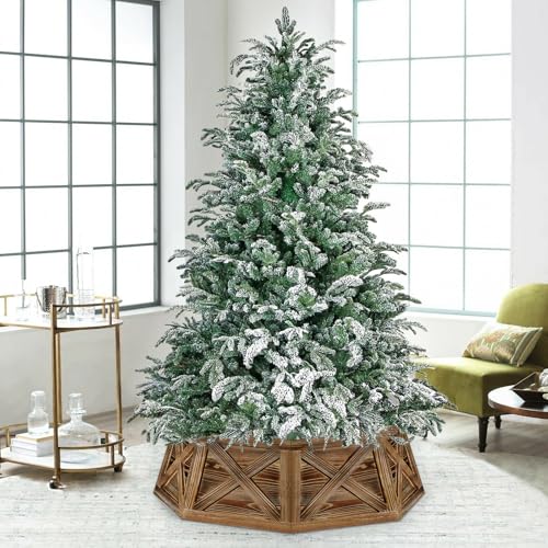Yoochee Wooden Christmas Tree Collar, 36'' Extra Large Octagon Brown Christmas Tree Base Cover Decor for Artificial Tree, Rustic Farmhouse Trapezoid Tree Skirt Alternative for 7.5ft 9ft Trees by Yoochee - Image 5