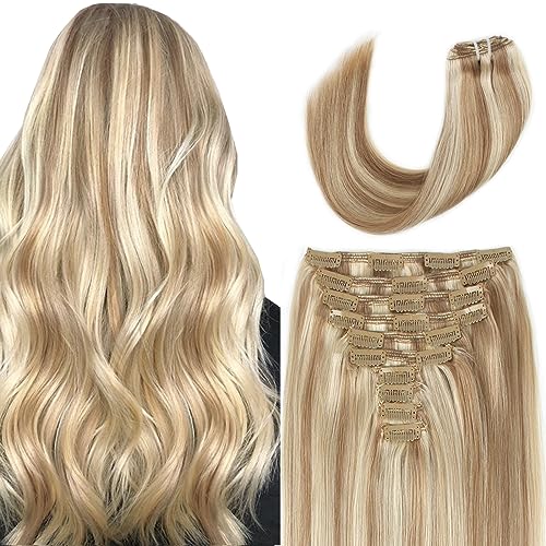 Sixstarhair Human Hair Clip In Hair Extensions 180g Hair Extensions 20 inch 10 Pieces Piano Ash Brown with Ash Blonde Perfect Color Mixing Virgin Human Hair Extensions