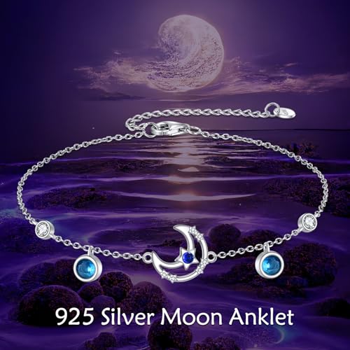 Pulsera de tobillo de plata de ley YAFEINI con dijes de chakra y diseño ajustable 6