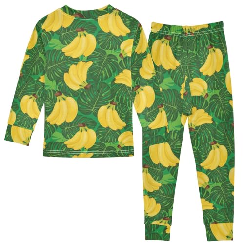 Pajama Sets Long Sleeve Fruit Yellow Banana Leaves Soft Comfy Sleepwear 2 Piece PJS 3-8T3