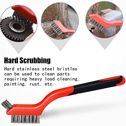 Zhajiang Wire Brush Set, Small Stainless Steel/Brass/Nylon Brushes Head With Extra Cluster Of Bristles For Cleaning Rust,Dirty And Paint Scrubbing With White Pvc Gloves,3Pack, 7-Inch ,Red #TOP6