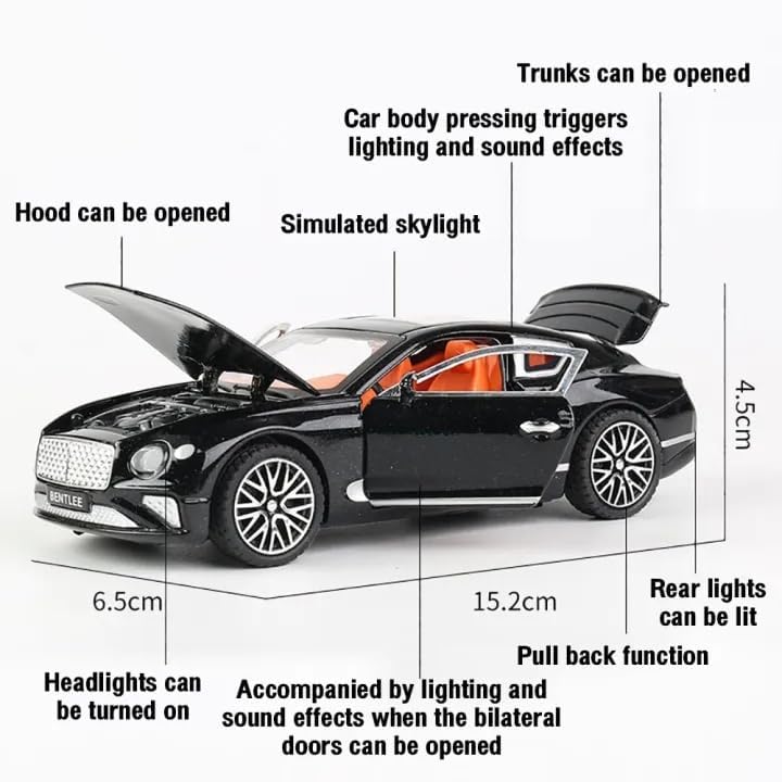Image of Invite Enterprise 1:32 Bentley Continental GT Diecast Metal Pull Back Car with 6 Openable Doors with Sound and Light Toy Decoration car Best Gift Toys for Kids 【White】