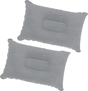 2 Pack Gray Ultralight Inflatable Pillow Small Squared Flocked Fabric Air Pillow for Beach Camping,Traveling,Hiking,Napping,Desk Rest,Neck & Lumbar Support