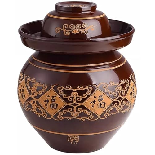 手作りの粘土製天然発酵瓶、 伝統的な中国の漬物壷、 水封デザインの実用的な漬物瓶、 内蓋付き(8kg/282.2oz)