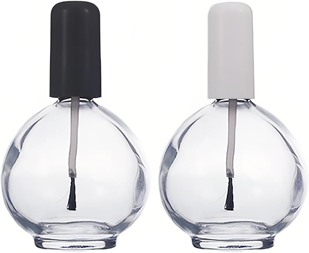 2Pcs 75ml/2.5oz Empty Nail Polish Bottles with Brush Refillable Spherical Clear Glass Containers for DIY Nail Art