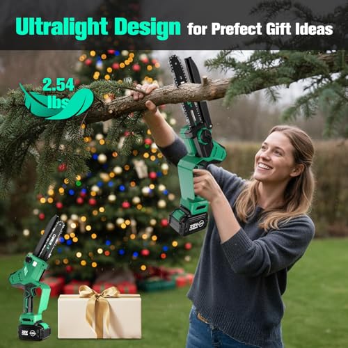 Image of KIMO Brushless Electric Chainsaw Cordless, 4.0Ah Battery & Fast Charger, Handheld Chain Saw with Auto Oiler, Battery Powered Chainsaw Electric for Tree Trimming, 34 FT /S Cutting Speed, 8-INCH