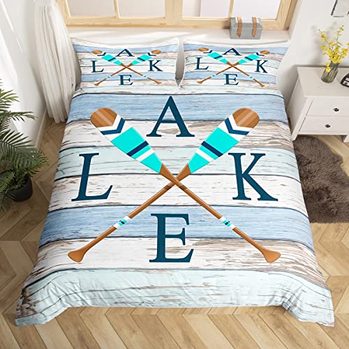Castle Fairy Wooden Stripes Duvet Cover Set Rowing Boating Oar Print Bedding Set For Children Adult Women Rustic Nature Lodge Cabin Bedroom Bedding Quilt Cover For All Season,Queen Size #TOP10