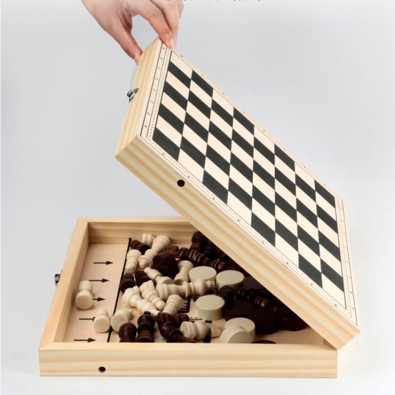 ajedrez magnetico Juego de Mesa de ajedrez Plegable 4 en 1 for niños y Adultos Damas, Tres en Raya portátil y de Viaje.