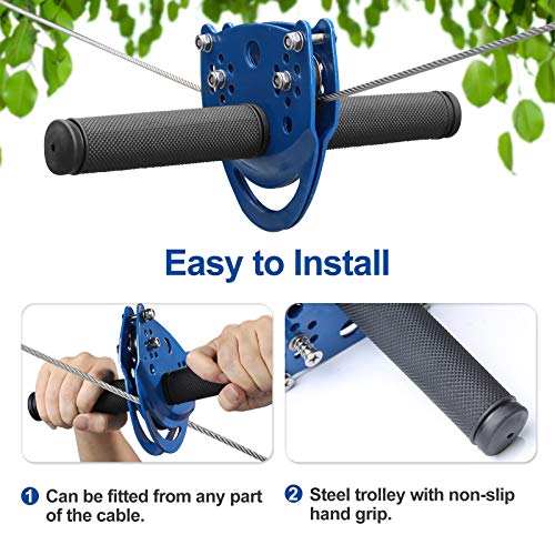 Jugader 160Ft Zipline Kits For Backyard With 100% Stainless Steel Cable, Zip Lines For Kids And Adults Outdoor With Cable Tensioning Kit, Upgraded Safety Seat With Adjustable Harness & Belt … #TOP3