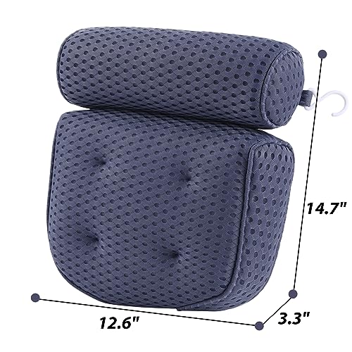 AEROiVi Luxury Bath Pillows for Tub，Bath Pillow Bathtub Pillows for Head and Neck Support Bath Cushion Made from Soft Spacer Mesh Material with Suction Cups (Dark Blue)
