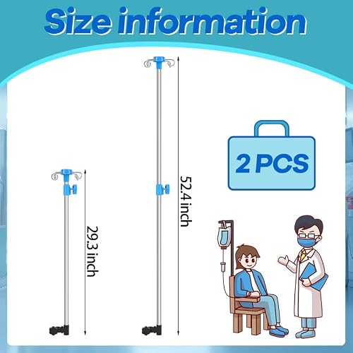 TrelaCo 2 Pcs iv Pole for Wheelchair Portable 4 Hook Height Adjustable Wheelchair iv Pole Infusion Stand Stainless Steel for Hospitals Clinics Wheelchairs Beds (Height Adjusts from 29.3" to 52.4") - Thumbnail 2
