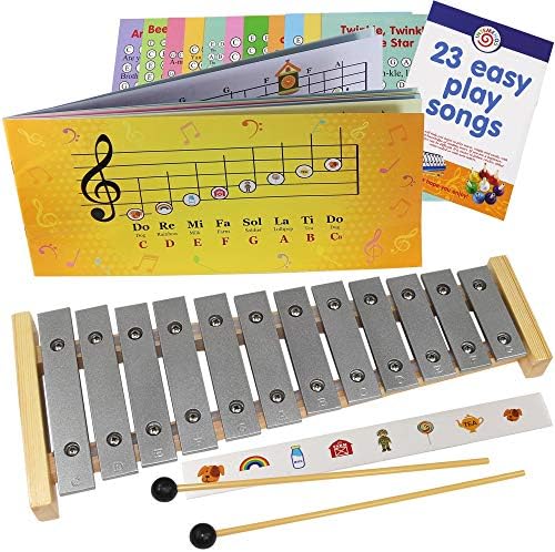 Glockenspiel 12 Note - Play-by-Picture Xylophone with Sheet Music Book - 34 Easy Play Songs