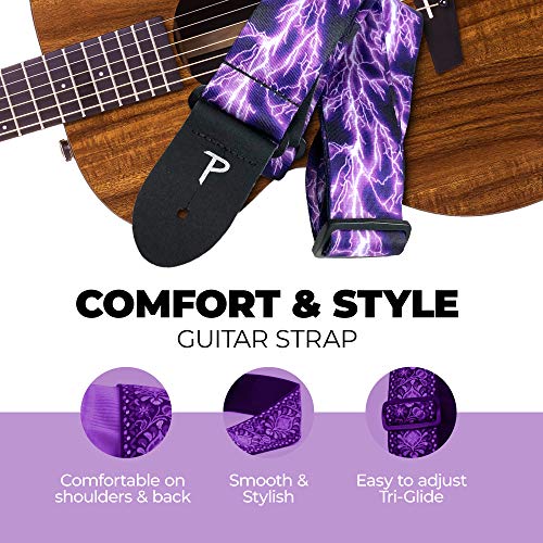 Perri’s Leathers Adjustable Guitar Straps For Kids, Men & Women - Polyester Guitar Strap For Acoustic, Bass And Electric Guitar - Adjustable Size – Metallica Purple Ride The Lightning Style #TOP6