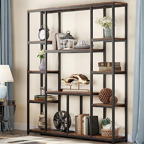 Tribesigns Bookshelf, Industrial 12-Open Shelf Etagere Bookcase, Rustic Vintage Book Shelves Display Shelf Storage Organizer For Home Office (Rustic Brown) #TOP24