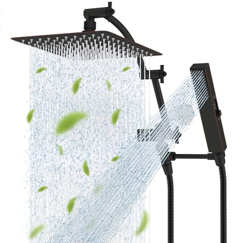 Hibbent All Metal CUPC Certified 10'' Rain Shower Head, Dual Shower Head Combo, High Pressure Handheld 4 Sprays Shower Wand, 16'' Adjustable Extension Arm, 71'' Hose, Shower Holder, Oil-Rubb