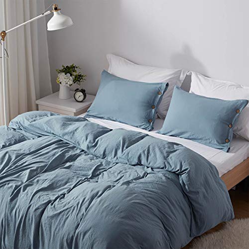SunStyle Home King Size Duvet Cover Set with Buttons Closure Blue Grey, 3 Pieces Solid Color Ultra Soft Skin-Friendly Comforter Cover Set (1 Duvet Cover +2 Pillowcases) - Thumbnail 3