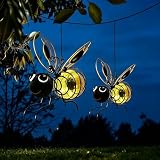 Bienen Deko Solarleuchte, 2 Stück Hängende Bienen-Solarlichter für Außen, Solarlampen Tiere Wetterfest, Clip-on Solarleuchten Garten-Deko, Lampen Solar Biene Tiere Lichter für Garten Terrasse Balkon