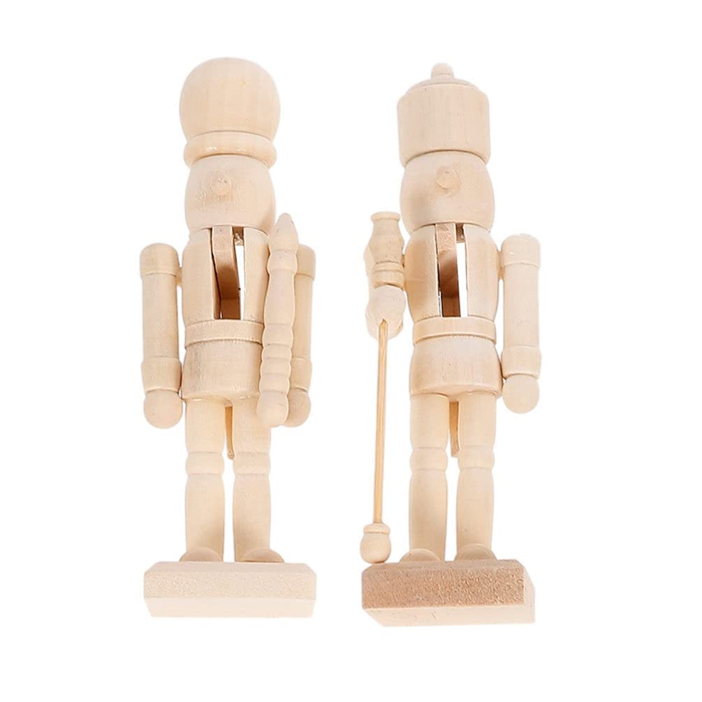 Generic 2pcs Unfinished Wooden Nutcracker Nutcracker Figurines Walnut Soldier Statue DIY Craft Ornaments Home Table Decors (Random Style)