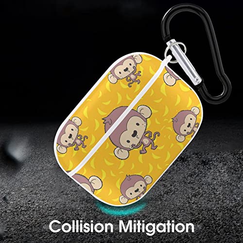Banana And Monkeys Compatible Airpods Pro Case Cover Clear Cute Protective Accessories With Keychain For Front Led Visible One Size #TOP5