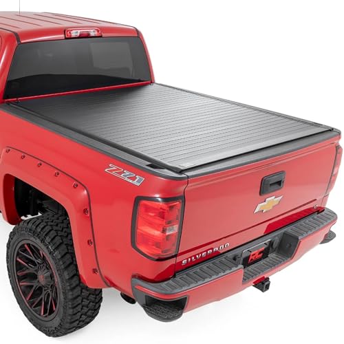 Rough Country Hard Roll-Up Tonneau Cover for Chevy Silverado & GMC Sierra 1500 (2014-2018) - Aluminum Truck Bed Cover, Fits 5'9 Bed