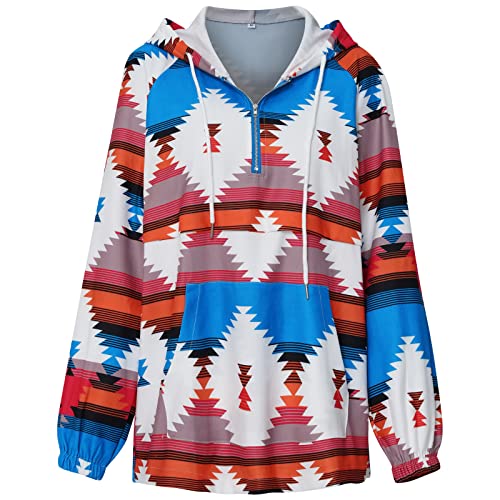 JMKEY Sudadera de manga larga con cordón para mujer, estampado geométrico, suelto, suave, cómodo, casual, abrigos, style3, M Cover