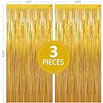 Birthday Party Decorations: 3 Pack 3.3 x 9.9 ft Gold Foil Fringe Curtains Party Supplies, Tinsel Curtain Backdrop for Parties/Birthday/Photo Booth - Image 2