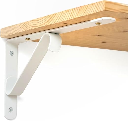 10″ 2PC Heavy Duty Metal Shelf Brackets – Ivory Powder Coated Wall Mount Supports, Rust‑Resistant Angle Brackets for Float...