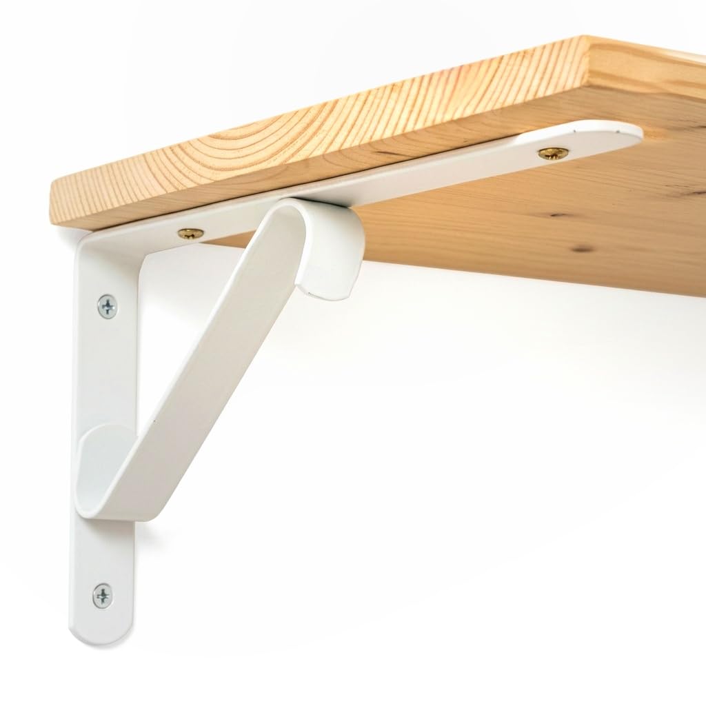 10" 2PC Heavy Duty Metal Shelf Brackets – White Powder Coated L-Shaped Wall Mount Supports, Rust-Resistant for Floating Wood & Glass Shelves, Kitchen Storage, Bookshelf, 50kg Load Capacity-image-18