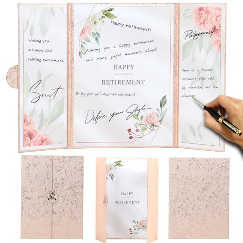 DeziWood Retirement Party Decorations, Happy Retired Guest Book Alternative, Retirement Gifts for Coworker Women Men, Farewell Party Supplies Going Away Gifts for Office (Pink)