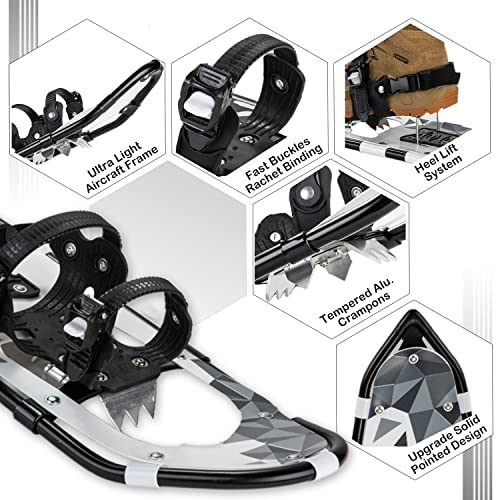 4-In-1 Lightweight Terrain Snowshoes Set For Men Women Youth Kids, Snow Shoes+Waterproof Leg Gaiters +Anti-Shock Adjustable Trekking Poles +Free Carrying Bag Snowshoeing Easy To Wear(30'', V Black) #TOP2