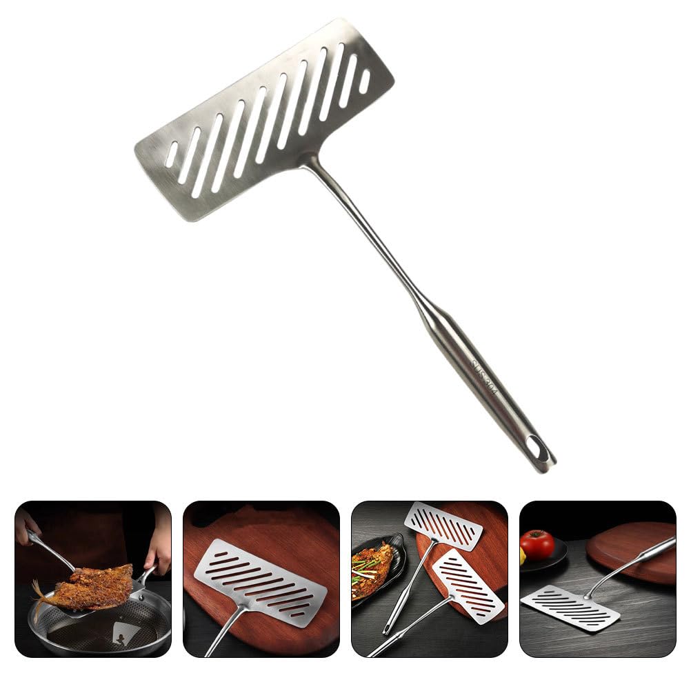 Cabilock Espátula de silicona, 1 espátula de pescado, de acero inoxidable, metal, asador, espátula, espátula, espátula, espátula, espátula, espátula, espátula, espátula, pescado, cocina, gimnasta