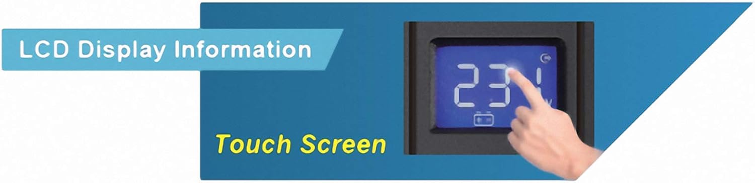 Close-up of FSP iFP600 UPS LCD display showing '230V' and a finger touching it