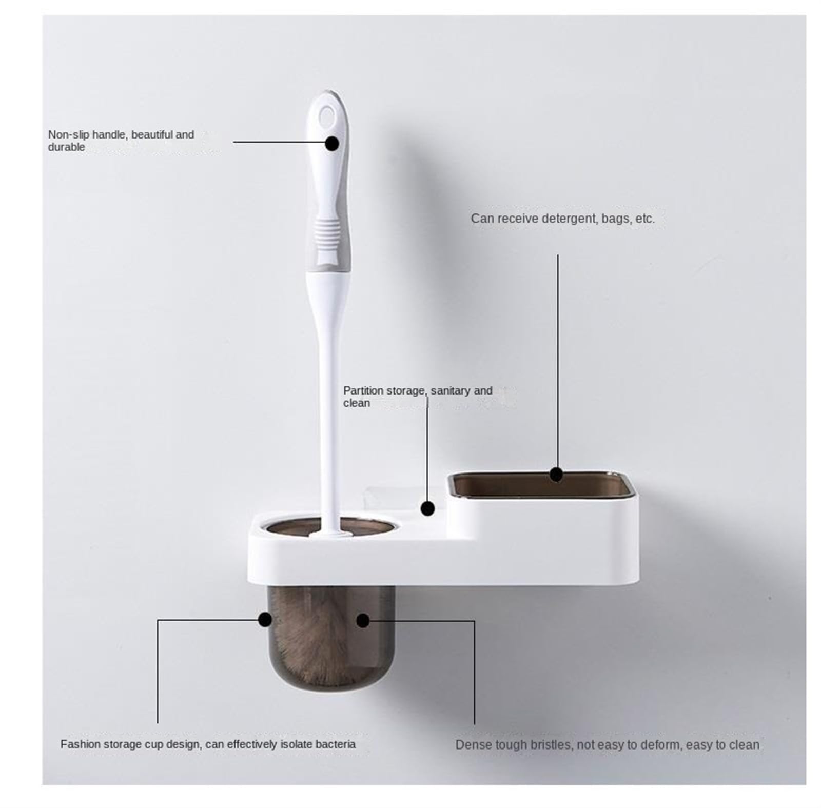 Szczotka do WC Szczotka Do WC I Uchwyt Do Montażu Na Ścianie Plastikowa Szczotka Do Muszli Klozetowej Akcesoria Łazienkowe Szczotka do Toalety(White)