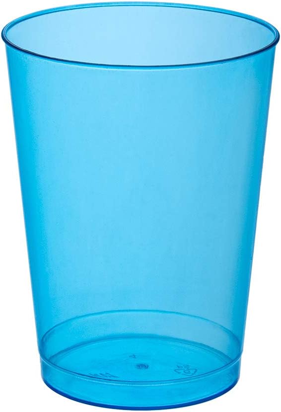 Party Essentials Hard Plastic 10-Ounce Party Cups and Tall Tumblers, Neon Blue, 25-Count