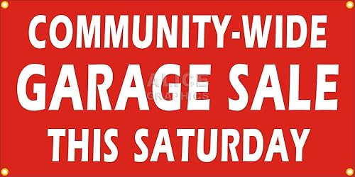 Cartel de 22 x 44 pulgadas en toda la comunidad de Garage Sale This SATURDAY (diseño #6), cambio de texto existente disponible (opcional)