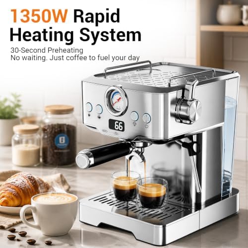 Xutumm Espresso Machine with Milk Frother, PID Temperature Control, 20 Bar - 2