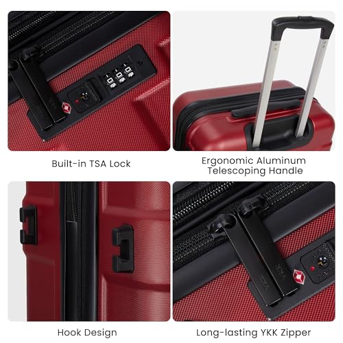 TILYMOL Luggage Sets 3 Piece with Spinner Wheel, Hardside Suitcase Set with TSA Lock, Expandable Lightweight Travel Luggage for Women, Red