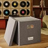 ZICOTO Decorative Vinyl Record Storage Box for 50+ Single Records - Sturdy and Easy to Carry LP Holder with Lid - The Perfect Storage Crate for Your Valuable Album Collection
