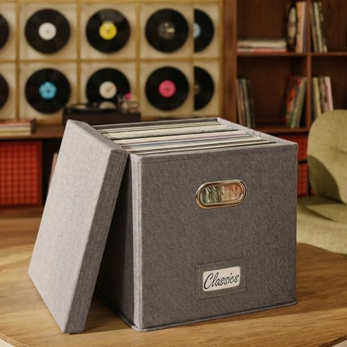 ZICOTO Decorative Vinyl Record Storage Box for 50+ Single Records