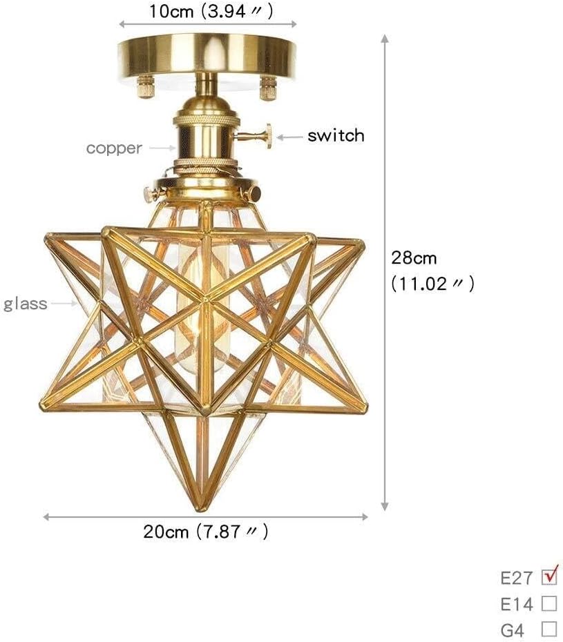 Flush Mount Ceiling Light Fixture，with Scrub/Clear Glass Shade, Metal Copper E27 Base with Switch，for Kitchen Island Living Room Bedroom Hallway Decorative Lighting