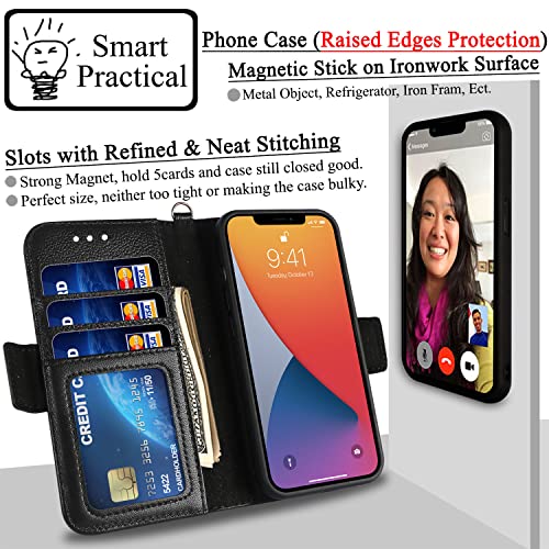 Mefon Genuine Leather Wallet Case For Iphone 12 Pro Max, Magnetic Detachable, Wireless Charging Compatible, Luxury Real Leather Folio Flip Phone Cases With Tempered Glass For Iphone 12 Pro Max (Black) #TOP2
