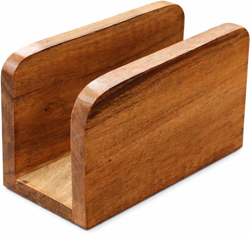 Napkin Holder for Table, Acacia Wood, Wooden Stand for Square Paper Napkins