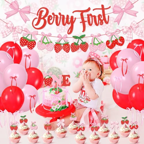 50% Off Strawberry First Birthday Decor with Balloons & Banners - Image 6