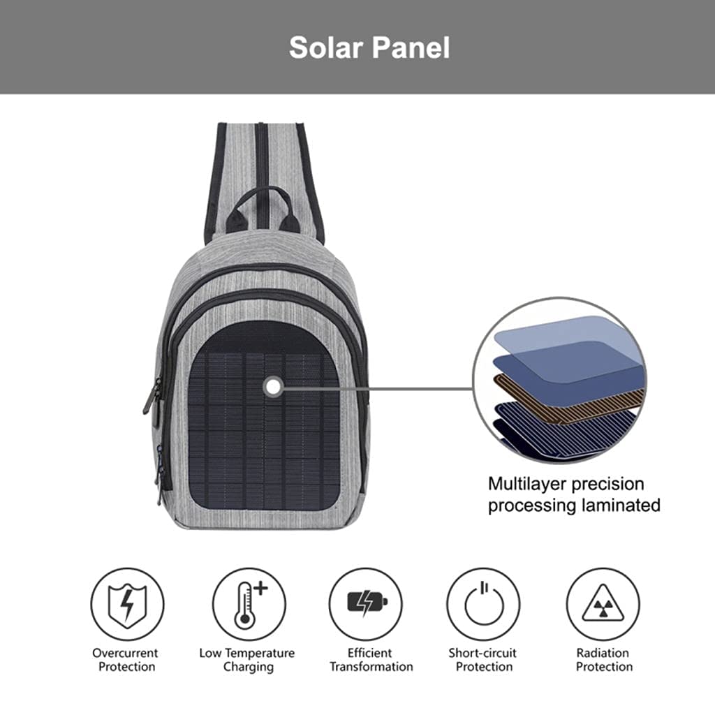 Zaino per laptop da lavoro, per attività all'aperto, impermeabile, con pannello di ricarica solare, grigio., Rucksack