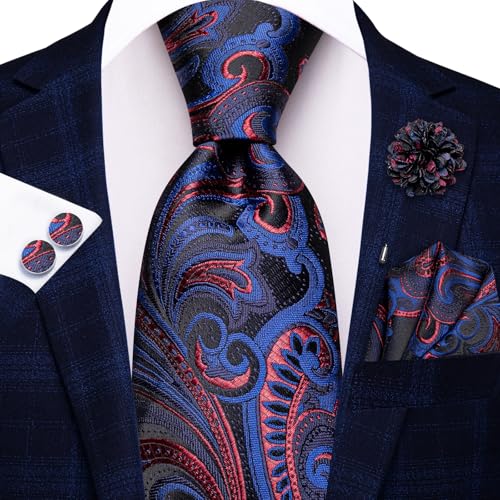 Image of Hi-Tie Men's Silk Ties Formal Woven Classic Necktie Pocket Square Cufflinks Lapel Pin Set Wedding Business