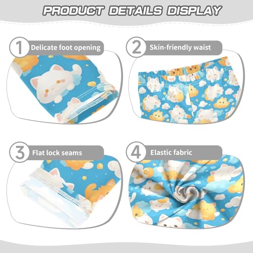 KLL Cats with Cute Clouds Pattern with Blue Sky Girls Basic Leggings Soft High Waisted Lounge Pants Running3