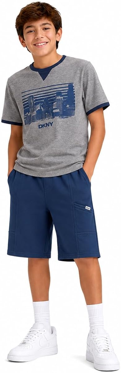 Conjunto de pantalones cortos para niño, camiseta de algodón suave de 2 piezas y pantalones cortos de forro polar