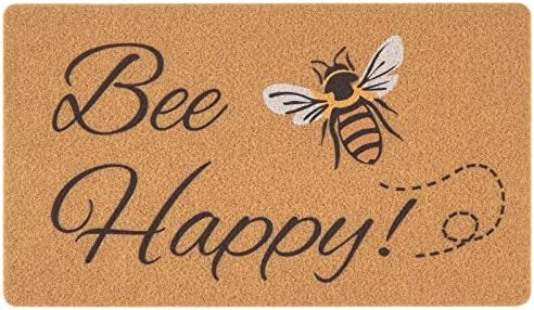 UINI Welcome Mats Outdoor Summer Door Mat, Bee Happy Front Door Mats, Non Slip Entrance Door Rugs for Front Door, Home Entryway, Resist Dirt, Outside Porch, Easy to Clean, 17" x 30"